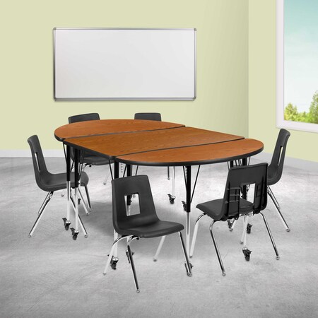 Flash Furniture Mobile 76" Oval Wave Oak Table Set-16" Chairs XU-GRP-16CH-A3048CON-48-OAK-T-A-CAS-GG